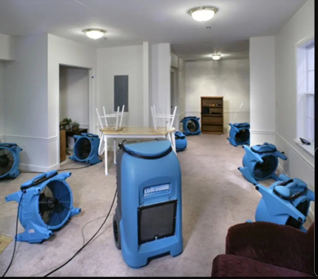 Air movers and dehumidifier setup for Water Extraction & Removal in Molalla
